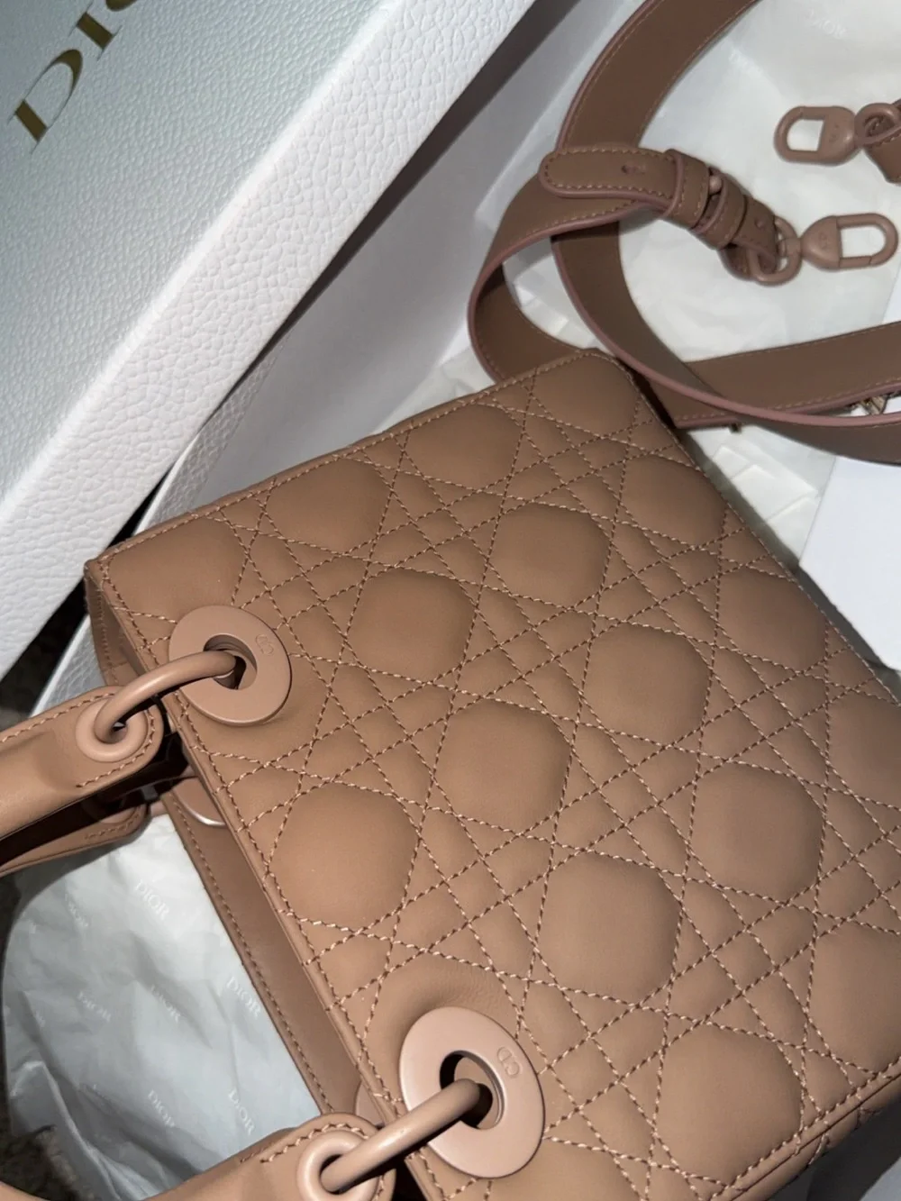Dior Tan Lady Dior Quilted Leather Satchel